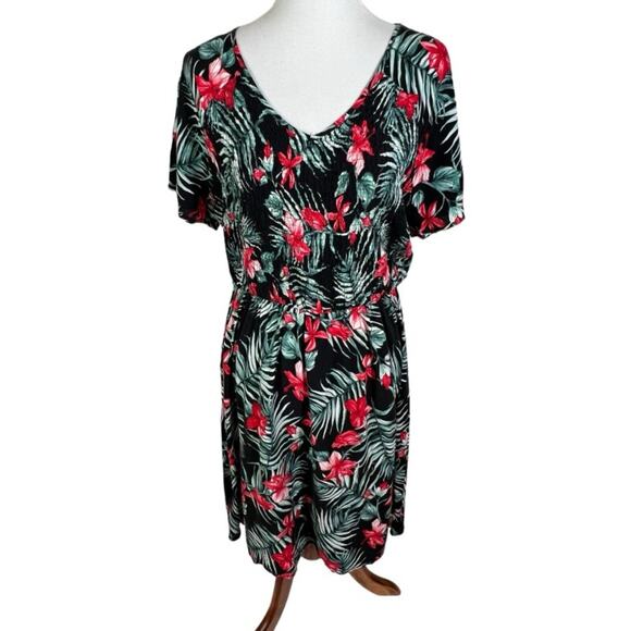 Naif Tropical Smocked Fit and Flare Flutter Sleeve Lightweight Dress Size L - Picture 1 of 8